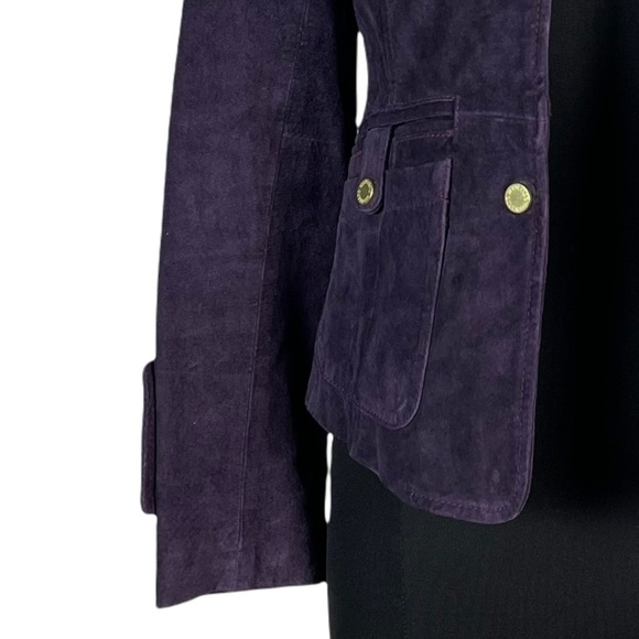 BERNARDO PURPLE SUEDE SNAP BUTTON STAND COLLAR RACING JACKET - Picture 11 of 16